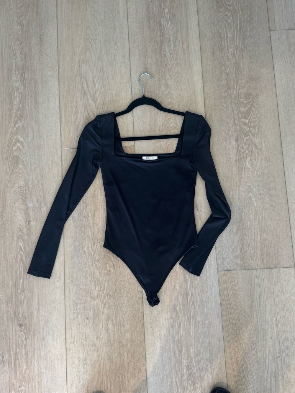 Black Long-Sleeve Square-Neck Bodysuit